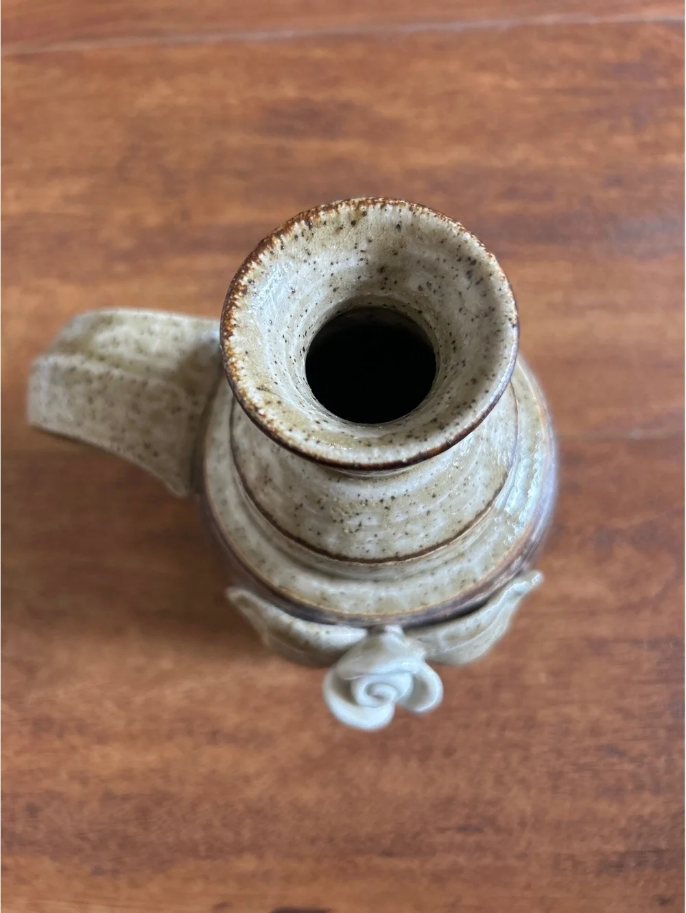 Handcrafted Ceramic Vase Makers Mark with Decorative Rose Accent